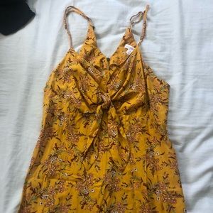 Yellow floral dress with tie in front